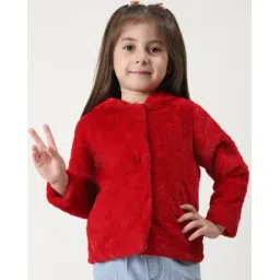 house of vedas Girls Hooded Jacket with Button Closure-picture-15
