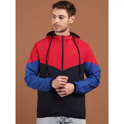 HOUSE OF VEDAS Men Hooded Colourblocked Windcheater Sporty Jacket-picture-29