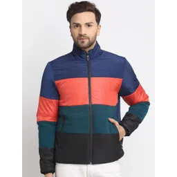 HOUSE OF VEDAS Men Multicoloured Colourblocked Windcheater Outdoor Padded Jacket with Patchwork-picture-15