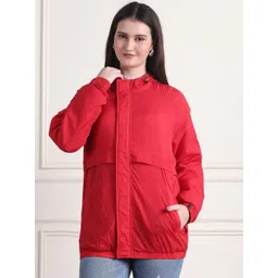 HOUSE OF VEDAS Women Hooded Solid Windcheater Tailored Jacket-picture-32