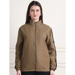 HOUSE OF VEDAS Women Mock Collar Solid Windcheater Sporty Jacket-picture-10