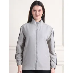 HOUSE OF VEDAS Women Stand Collar Solid Windcheater Sporty Jacket-picture-19