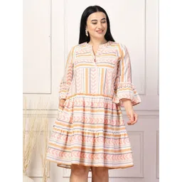 House Of Zelena Ethnic Motifs Print Bell Sleeve Maternity A-Line Dress-picture-34