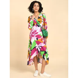 House Of Zelena Print Maternity Midi Wrap Dress-picture-20