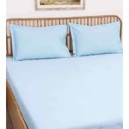 Blue Solid 600 TC Cotton 1 Double Bedcover with 2 Pillow cover by House This-picture-11