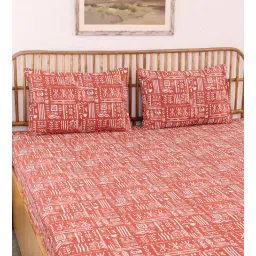 Brown Traditional 144 TC Cotton 1 Double Bedsheet with 2 Pillow Cover by House This-image-41