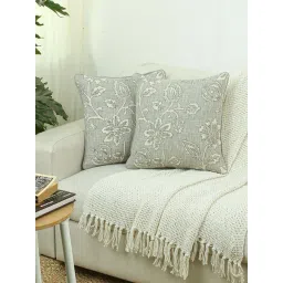 House This Blooming Florals Grey Cotton Cushion Covers - Set of 2-picture-21