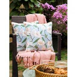 House This Blue & Pink 2 Pcs Floral Square Cushion Covers-image-6