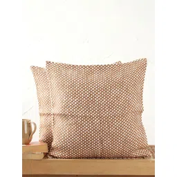 House This Brown & Off White Set of 2 Checked Square Cushion Covers-picture-14