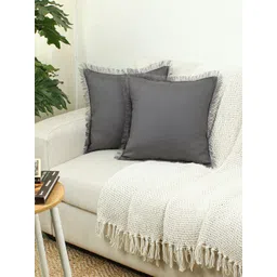 House This Chaya Grey 2 Pieces Textured Cotton Square Cushion Covers-picture-32