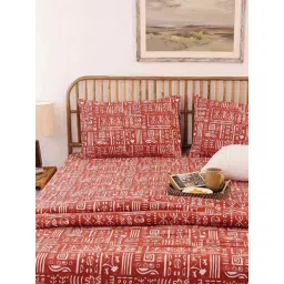 House This Gamathi Rust Cotton 144 TC Single Size Bedsheet With Pillow Covers-picture-11