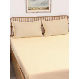 House This Ginger Beige Cotton 600 TC Queen Fitted Bedsheet with 2 Pillow Covers-picture-19