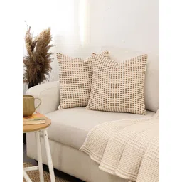 House This Girnar Brown & White 2 Pieces Self Design Cotton Square Cushion Covers-picture-23