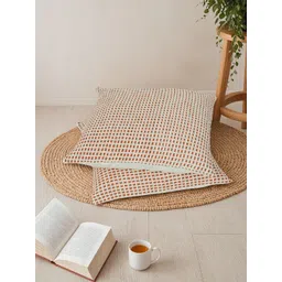 House This Girnar Rust & White 2 Pieces Checked Textured Cotton Square Cushion Covers-picture-11