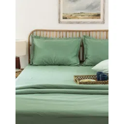 House This Green Cotton 400 TC King Bedsheet with 2 Pillow Covers-picture-19