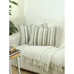 House This Grey Set of 2 Striped Rectangle Cushion Covers-image-7