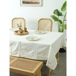 House This Herringbone White Self Design Rectangle Cotton 4-Seater Table Cover-picture-13