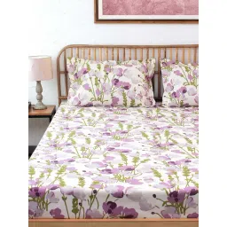 House This Himalayan Poppies Purple 150 TC Cotton Fitted Bedsheet with 2 Pillow Covers-picture-18