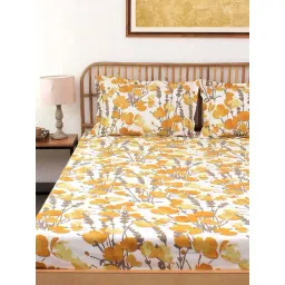 House This Himalayan Poppies Yellow 150 TC Cotton Fitted Bedsheet with 2 Pillow Covers-picture-11