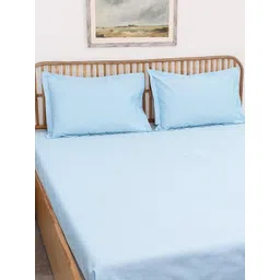 House This Juniper Blue Cotton 600 TC King Bedsheet with 2 Pillow Covers-picture-16