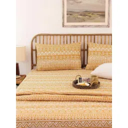 House This Kullu Patti Yellow 150 TC Cotton Double Bedsheet Set-picture-48