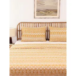 House This Kullu Patti Yellow & White Ethnic Motifs 144 TC Cotton Super Queen Bedding Set-image-44