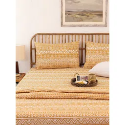 House This Kullu Patti Yellow & White Ethnic Motifs 144 TC Cotton Super Queen Bedding Set-image-45
