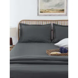House This Pepper Grey Cotton 600 TC Double Size Bedsheet With Pillow Covers-image-42