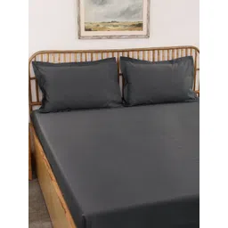 House This Pepper Grey Cotton 600 TC Queen Bedsheet with 2 Pillow Covers-picture-37