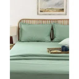 House This Sage Green Cotton 600 TC Double Size Bedsheet With Pillow Covers-picture-23