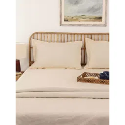 House This Sesame Off-White Cotton 600 TC Double Size Bedsheet With Pillow Covers-image-20