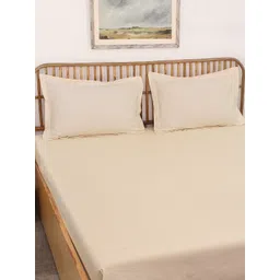 House This Sesame Off White Cotton 600 TC Fitted Queen Bedsheet with 2 Pillow Covers-picture-24