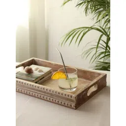House This Shankh Brown & White Wooden Serving Tray - Set of 1-picture-16