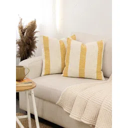 House This Shivalik Yellow & White 2 Pieces Striped Cotton Square Cushion Covers-picture-14