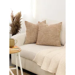 House This Vindhya Brown & Cream-Coloured 2 Pieces Cotton Square Cushion Covers-picture-40