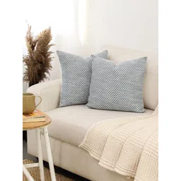 House This Vindhya Navy Blue & Cream-Coloured 2 Pieces Cotton Square Cushion Covers-picture-11