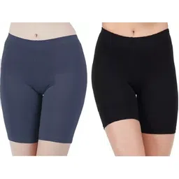 houseofcommon Pack of 2 Solid Women Black, Blue Cycling Shorts-picture-15