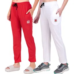 houseofcommon Pack of 2 Women Printed Red, White Track Pants-picture-46