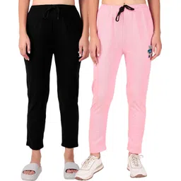 houseofcommon Pack of 2 Women Solid Black, Pink Track Pants-picture-36