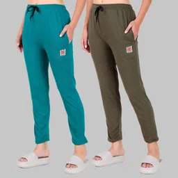 houseofcommon Pack of 2 Women Solid Light Blue, Green Track Pants-picture-37