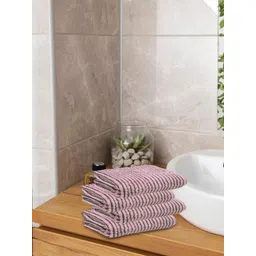 HOUSSE 4-Pieces Peach & Green Striped 300 GSM Super Absorbent Ultra Soft Hand Towels-picture-29