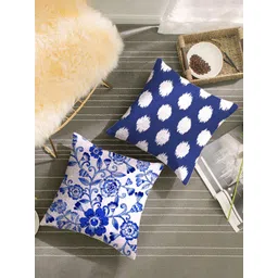 HOUZZCODE White & Blue Set of 2 Floral Square Cushion Covers-picture-25