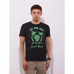 Hoversoul Black Cotton Regular Fit Printed Short Sleeves Round Neck T-Shirt-picture-44