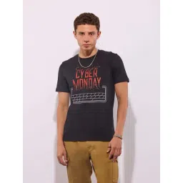 Hoversoul Black Cotton Regular Fit Printed Short Sleeves Round Neck T-Shirt-picture-29