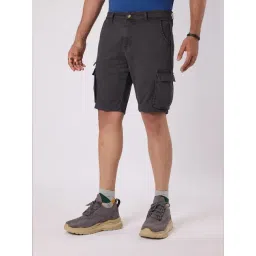 Hoversoul Grey Cotton Regular Fit Cargo Overdyed Shorts-picture-11