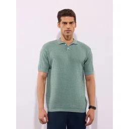 Hoversoul Light Green Cotton Regular Fit Structured Half Sleeves Polo T-Shirt-picture-29