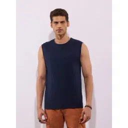 Hoversoul Navy Cotton Regular Fit Sleeveless Round Neck Tee-picture-47
