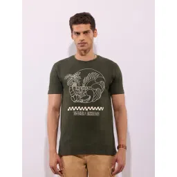Hoversoul Olive Cotton Regular Fit Printed Half Sleeves Round Neck T-Shirt-picture-14