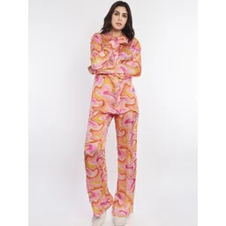 How When Wear Women Printed Shirt Collar Parallel Trousers image 1