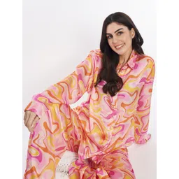 How When Wear Women Printed Shirt Collar Parallel Trousers image 5